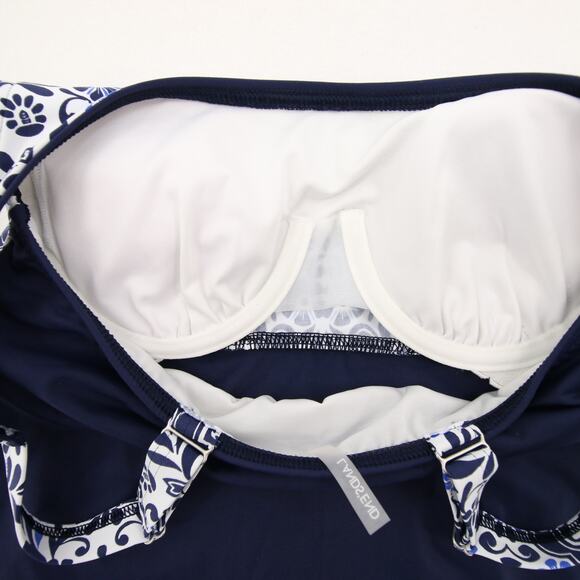 Lands End Tankini Top Navy Blue White Pattern Underwire Scoop Neck Size 8 - Picture 6 of 8